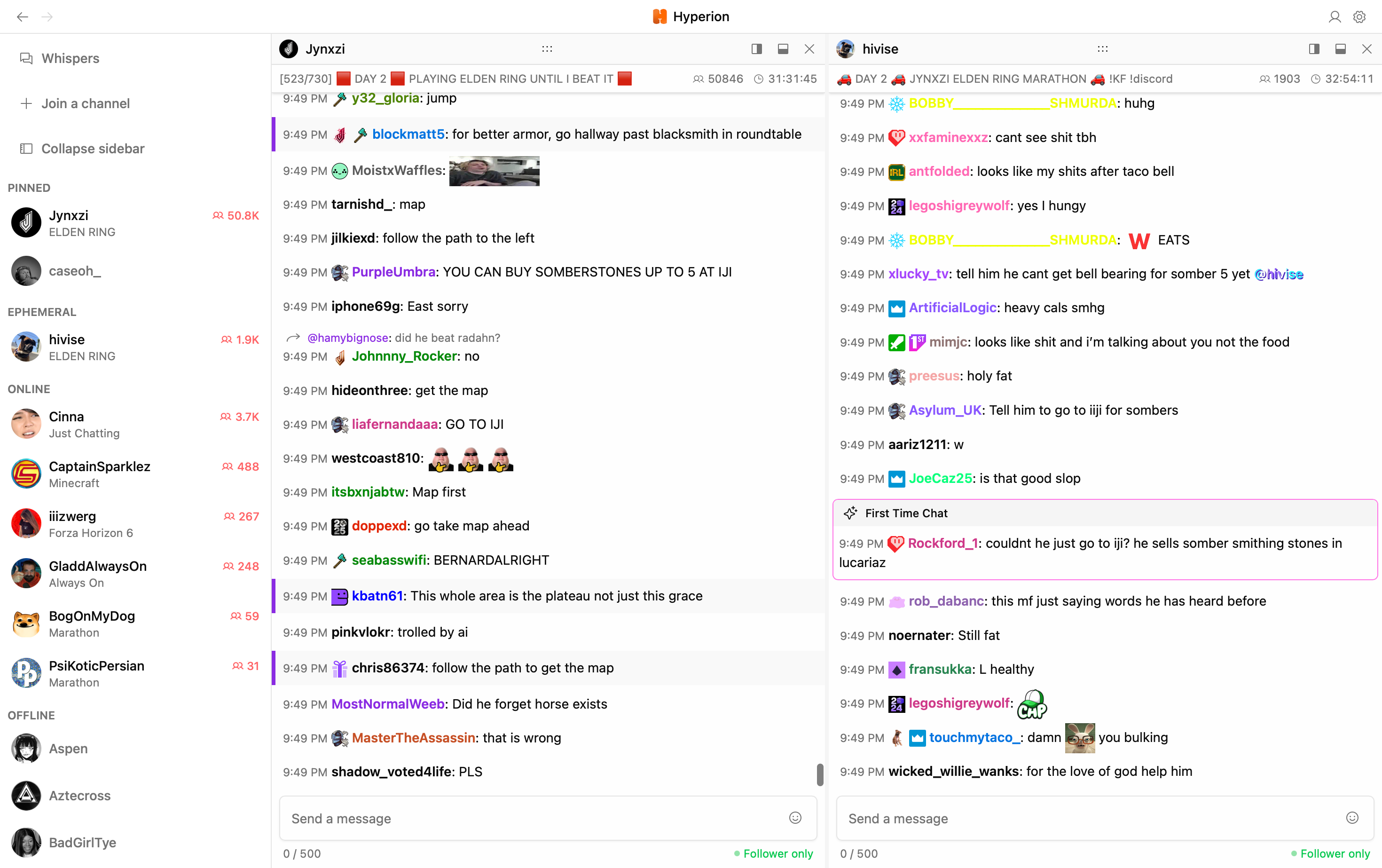 Hyperion's Twitch chat interface in light mode